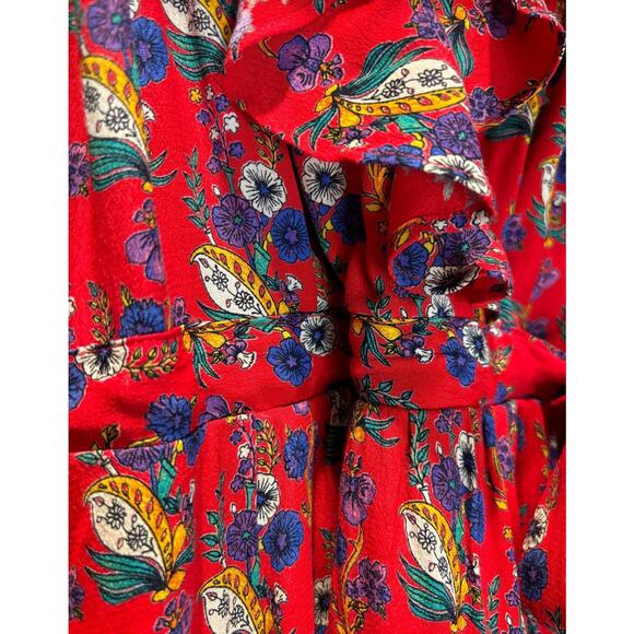 Women's Anthropologie Maeve Short Floral Faux Wrap Hi-Low Dress Red, Size 6, EUC - Picture 4 of 5